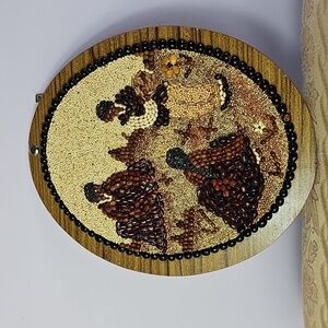 Mosaic Folk Art Hand Made with Seeds & Grains